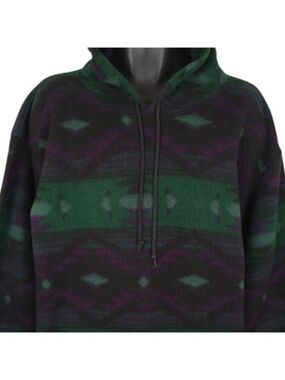 Vintage Southwestern Aztec Fleece Hoodie Mens Size Medium Green Purple 90s